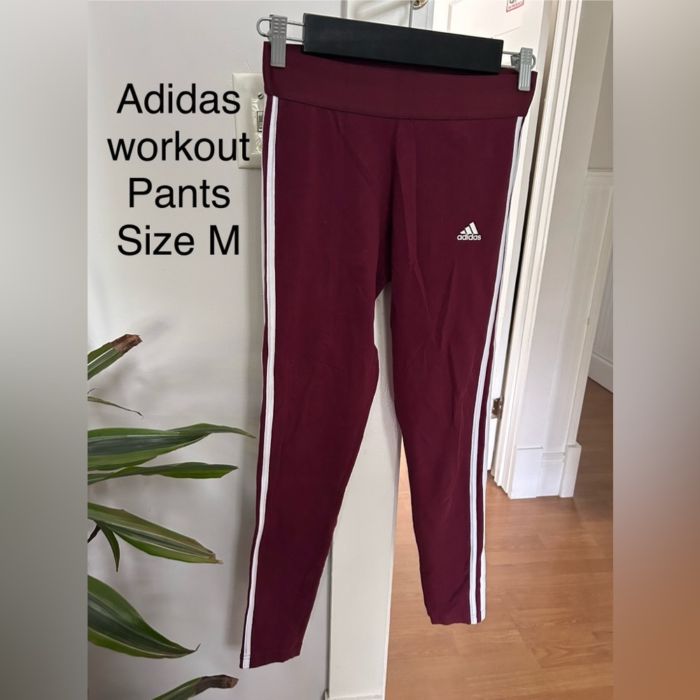 Adidas Maroon Leggings with White Stripes
